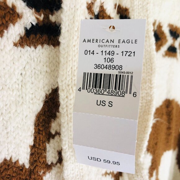 American Eagle Men's Size Small Knit Pullover Hoodie Sweater Moose Deer - Picture 3 of 5